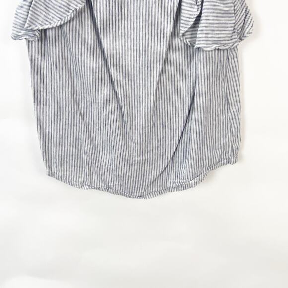 J. Crew Trademark 2 Womens Blue White Ruffle Top in Strip Ruffly Sleeves - Picture 4 of 9